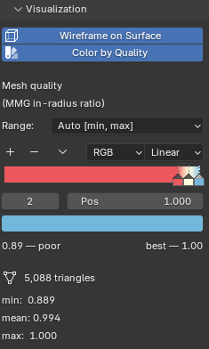 Visualization sub-panel showing the ColorRamp and quality stats